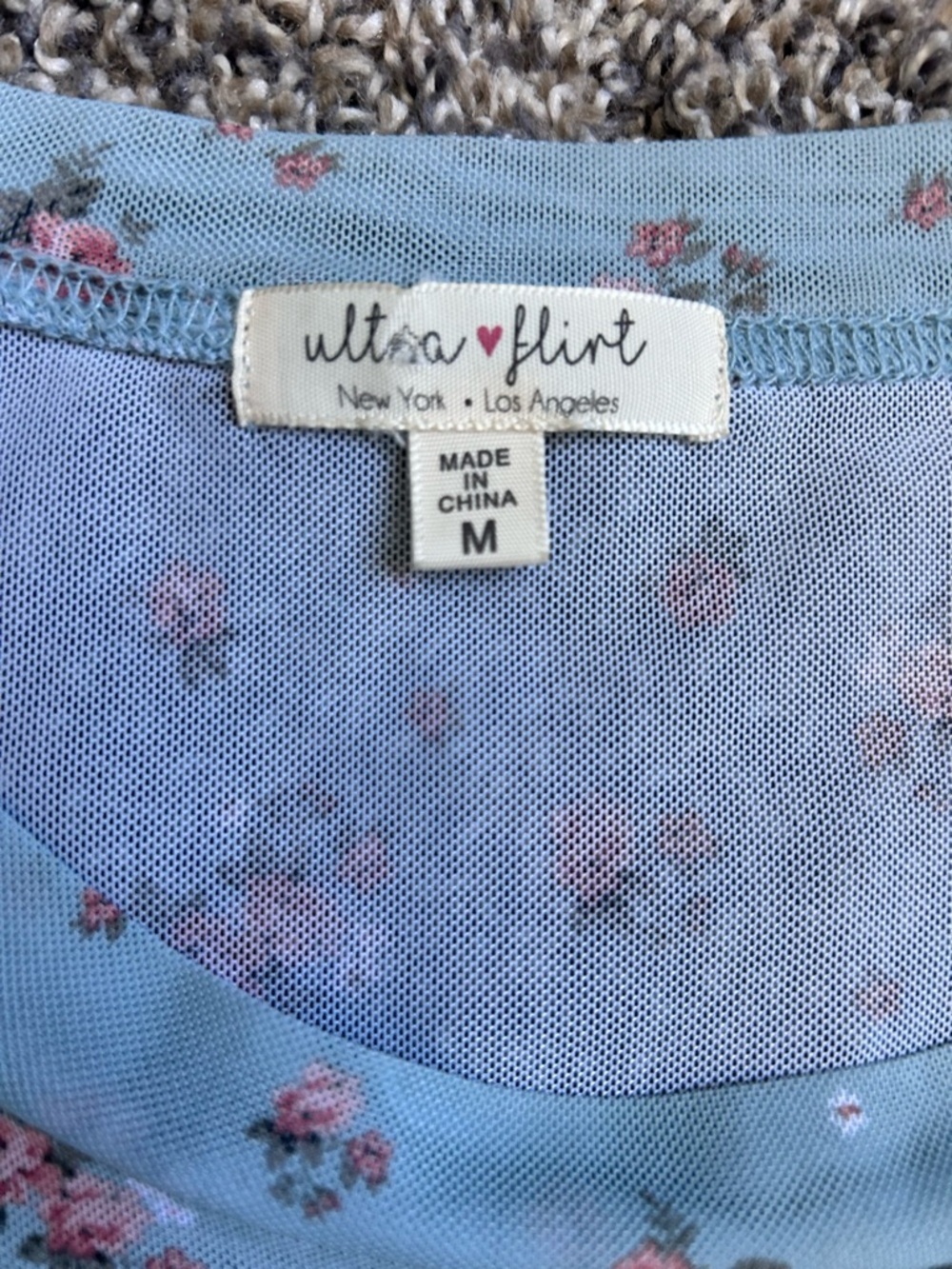 Ultra Flirt light blue floral sheer babydoll dress size medium - Picture 5 of 7